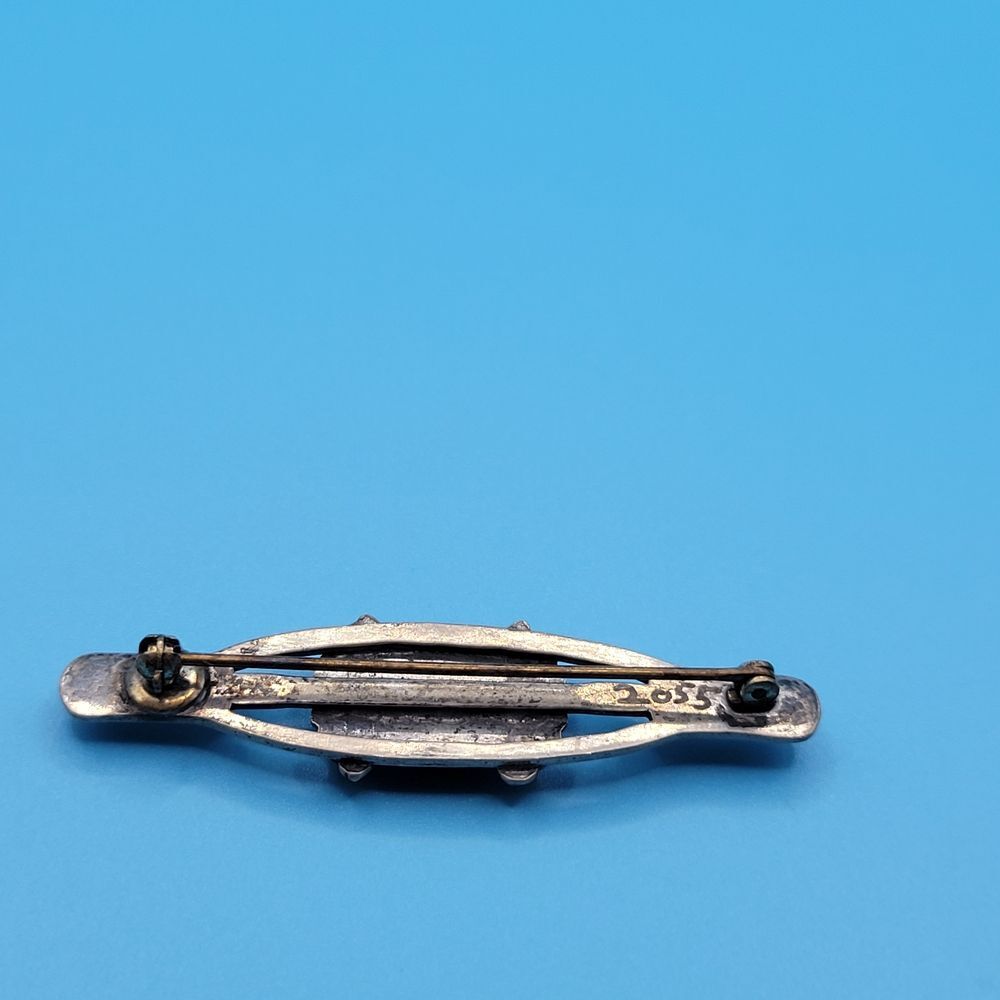 Vintage Sterling Silver 2055 Turquoise Medium Long Oval Brooch - Picture 8 of 12